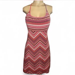 Dakini Sleeveless Halter Chevron Knit Dress Multicolor Pink SP